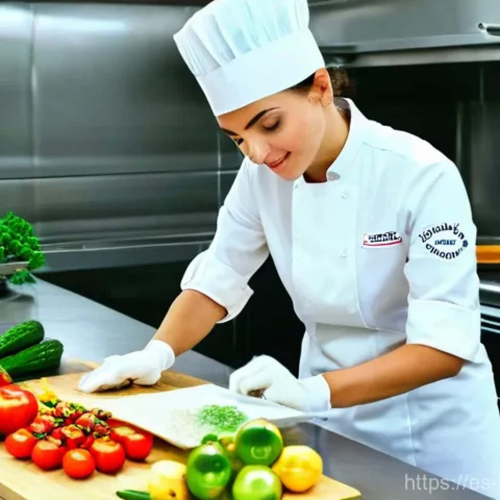 식품위생사 시험 합격률 분석 - **Professional Food Handler in a Modern Spanish Kitchen:**
    "A skilled and focused female food ha...