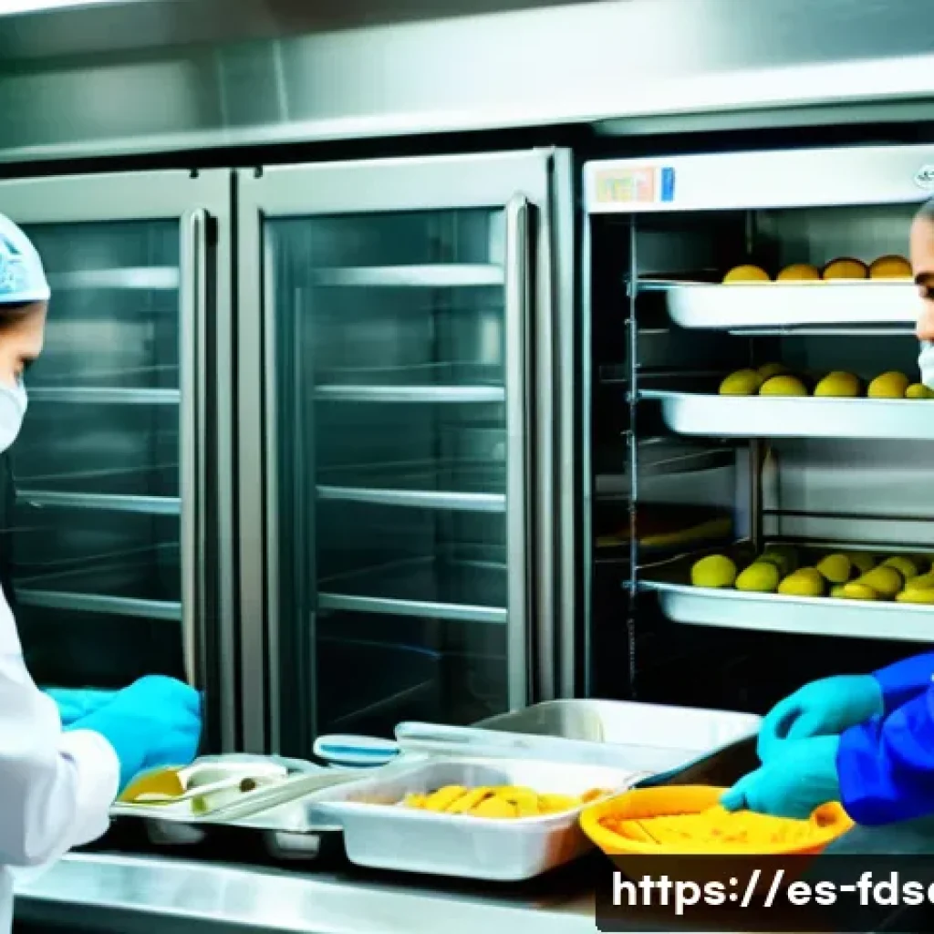 식품위생사 시험 후기 공유 - A professional kitchen scene in a Spanish restaurant showing a diverse group of food handlers wearin...