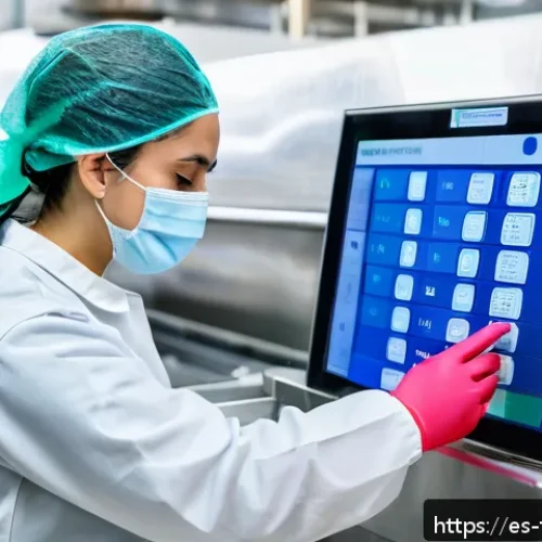식품위생사 업무 환경과 전망 - A professional food hygiene technician wearing clean, modern work attire including gloves and a face...