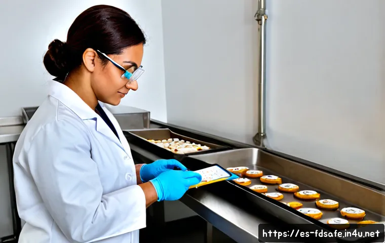 Home 17 식품위생사 월급 체계 분석 - Photorealistic Spanish food safety inspector in a clean modern food production facility, wearing a w...