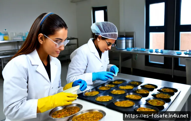 식품위생사 관련 전공 과목 안내 - Photorealistic food hygiene microbiology course in a modern Spanish vocational college laboratory, d...