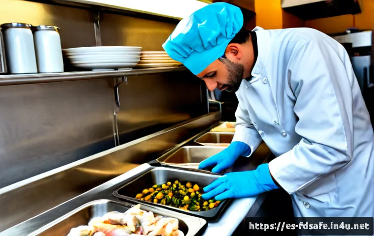 식품위생사 경력 10년차의 조언 - Photorealistic food safety consultant with ten years of experience inspecting a bright Mediterranean...